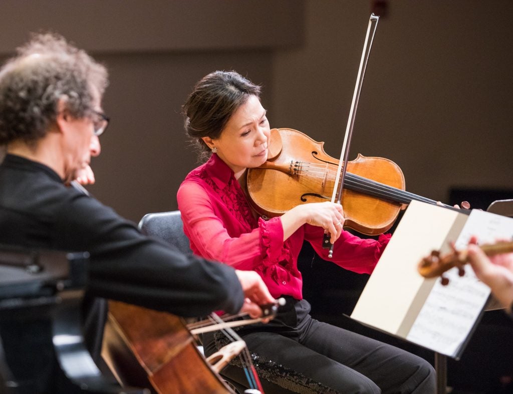 Violist Hsin-Yun Huang and cellist Colin Carr perform in a Signature Series concert in Greenville.